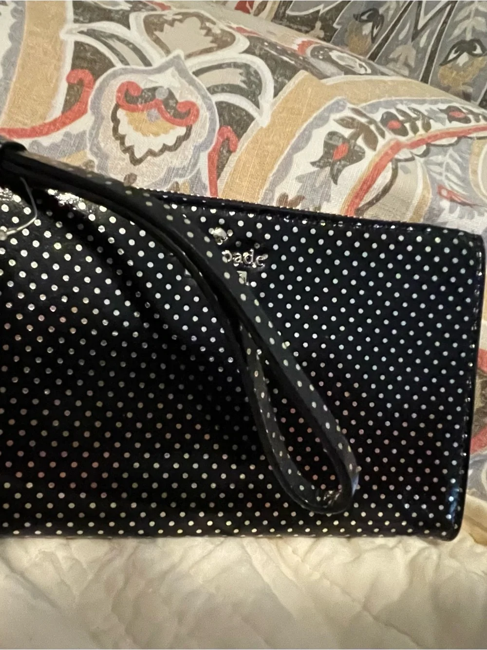 Kate Spade Leyna Lilac Street Black Polka Dot Wristlet NWT